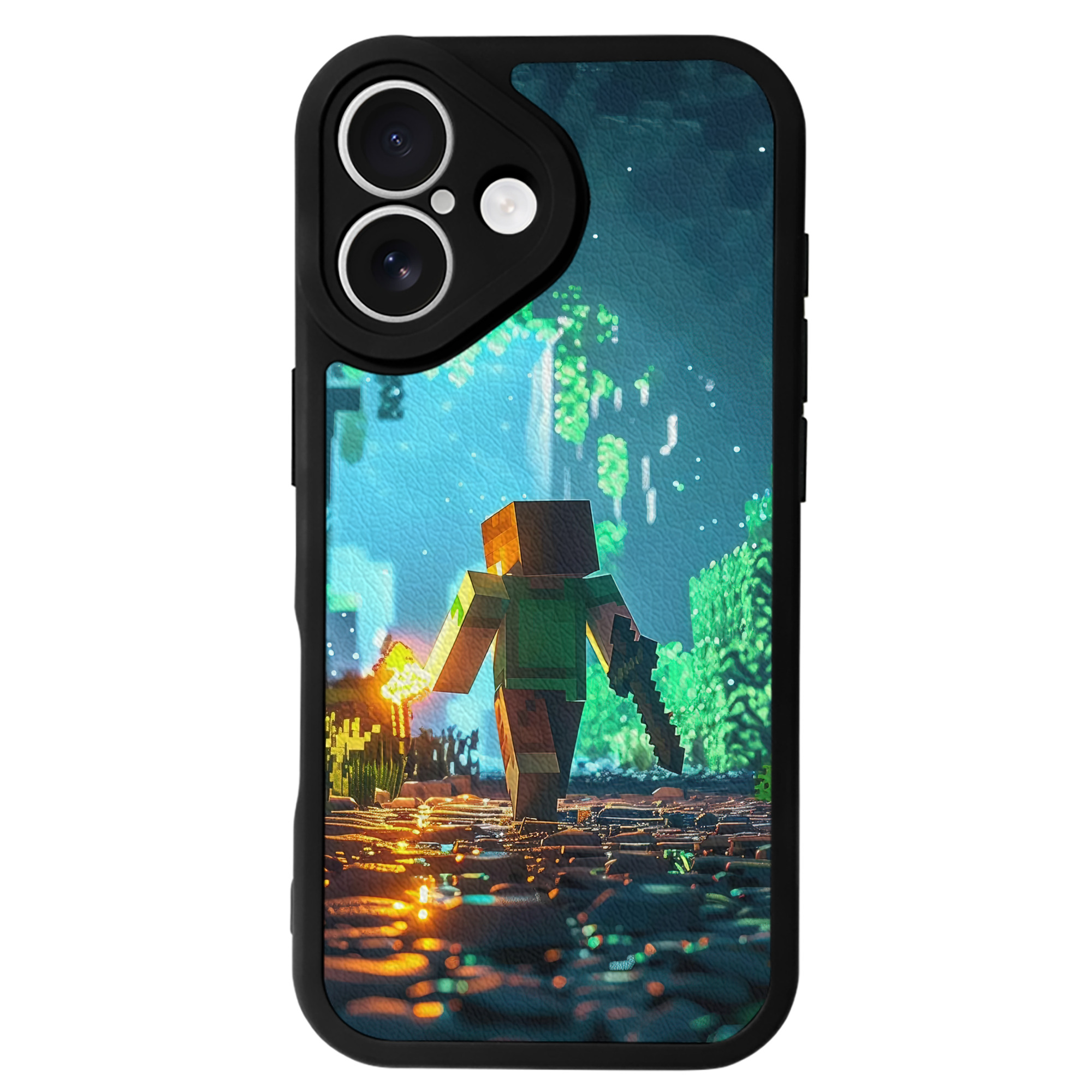 （画像用） マインクラフト ブロックの世界 Minecraft MC Block world 【iPhone 16シリーズ対応】シリコンスマホケース（レザー調） 材質：シリコン